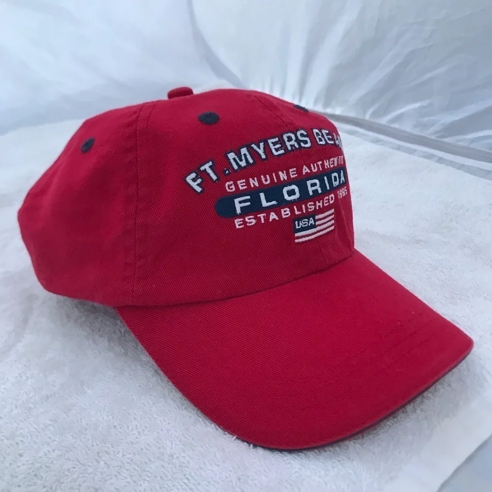 Marco Destin for Fort Meyers Beach Florida AmFlag Adjustable Red Baseball Cap